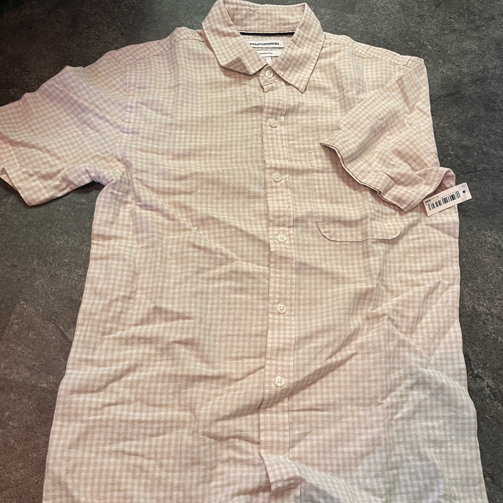 Amazon Essentials Men's Light Pink Checkered Shirt